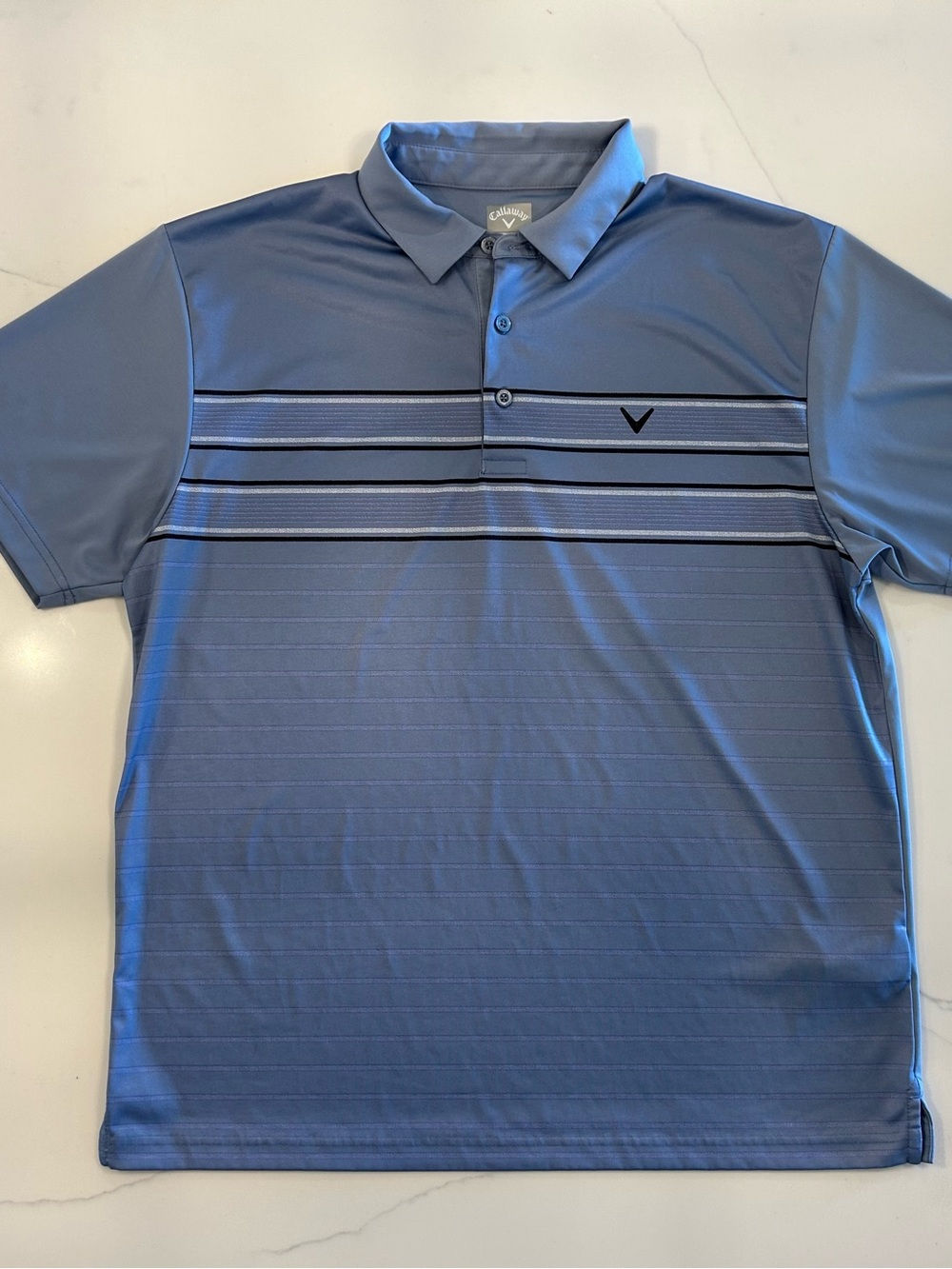 Callaway Men's Steel Blue Horizontal Stripe Golf Polo